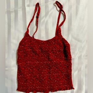 Adorable red floral halter crop top